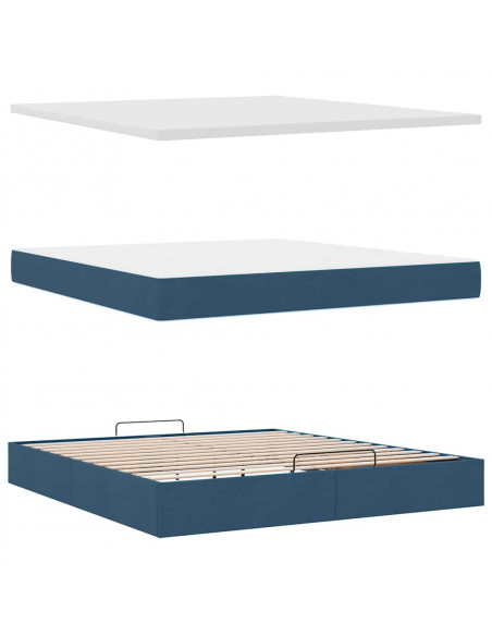 Struttura Letto Pouf con Materasso Blu 160x200 cm in Tessuto
