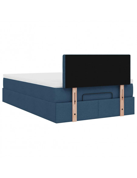 Struttura Letto Pouf con Materasso Blu 120x200 cm in Tessuto