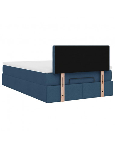 Struttura Letto Pouf con Materasso Blu 120x190 cm in Tessuto