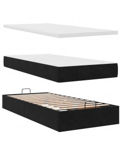 Struttura Letto Pouf con Materasso Nero 100x200 cm Velluto