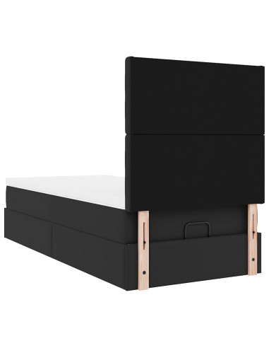 Struttura Letto Pouf con Materasso Nero 100x200 cm Similpelle