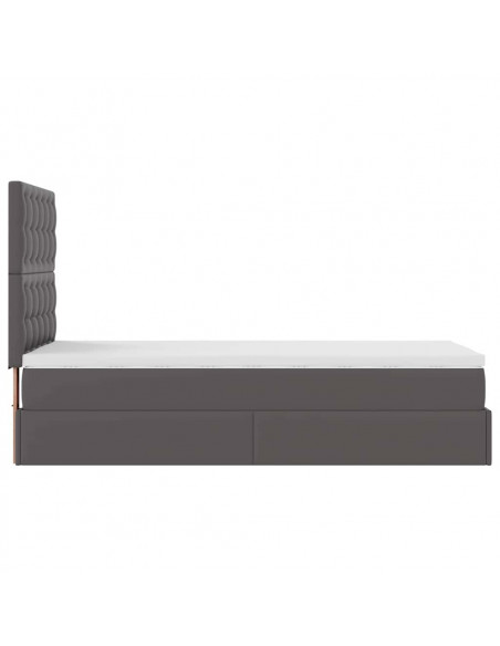 Struttura Letto Pouf con Materasso Grigio 90x200 cm Similpelle