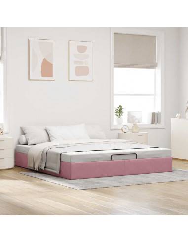 Struttura Letto Pouf senza Materasso Rosa 180x200 cm in Velluto