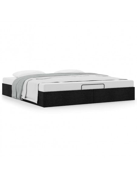 Struttura Letto Pouf senza Materasso Nero 200x200 cm in Tessuto