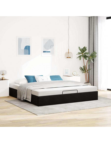 Struttura Letto Pouf senza Materasso Nero 180x200 cm in Velluto