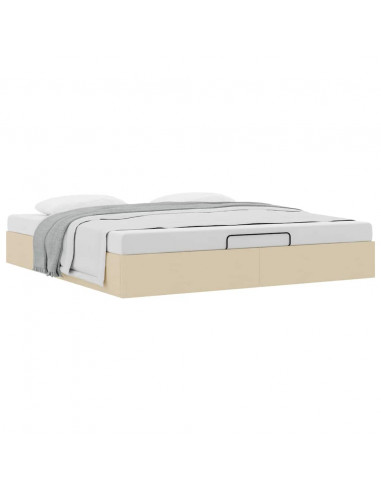 Struttura Letto Pouf senza Materasso Crema 160x200 cm Tessuto