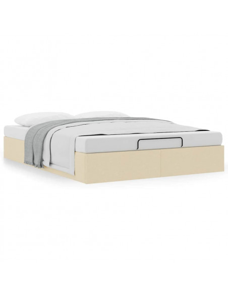 Struttura Letto Pouf senza Materasso Crema 140x190 cm Tessuto