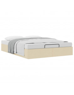 Struttura Letto Pouf senza Materasso Crema 140x190 cm Tessuto 2