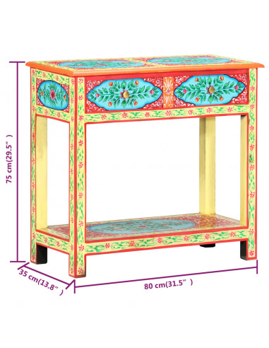 Tavolo Consolle Dipinto a Mano 80x35x75 cm in Legno di Mango