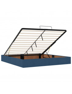 Struttura Letto Pouf con Materasso Blu 160x200 cm in Tessuto