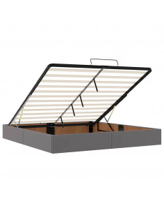 Struttura Letto Pouf con Materasso Grigio 160x200 cm Similpelle