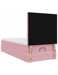 Struttura Letto Pouf con Materassi Rosa 90x190 cm in Velluto 2