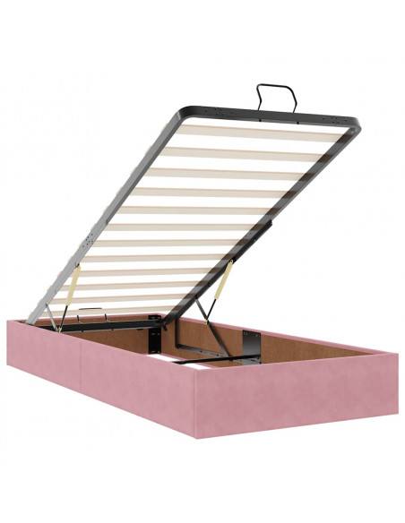 Struttura Letto Pouf con Materassi Rosa 90x190 cm in Velluto