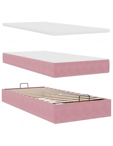 Struttura Letto Pouf con Materassi Rosa 90x190 cm in Velluto