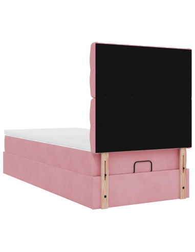 Struttura Letto Pouf con Materassi Rosa 90x190 cm in Velluto