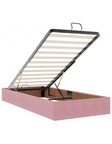 Struttura Letto Pouf con Materassi Rosa 90x190 cm in Velluto