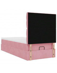Struttura Letto Pouf con Materassi Rosa 90x190 cm in Velluto 2