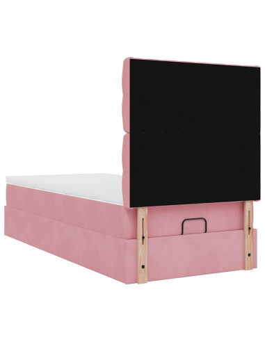 Struttura Letto Pouf con Materassi Rosa 90x190 cm in Velluto
