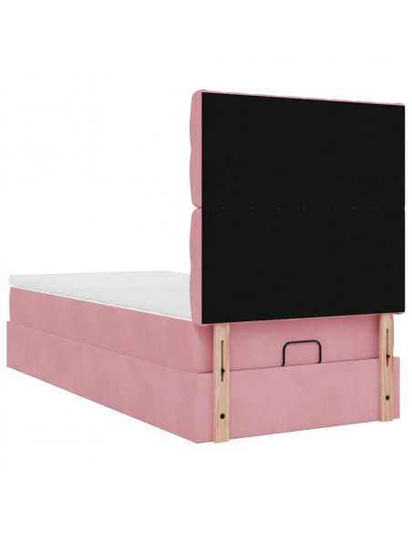 Struttura Letto Pouf con Materassi Rosa 90x190 cm in Velluto