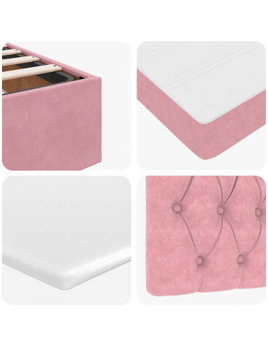 Struttura Letto Pouf con Materassi Rosa 90x190 cm in Velluto