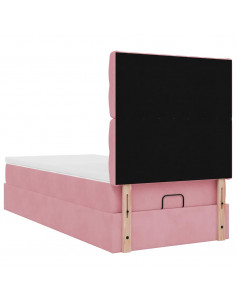 Struttura Letto Pouf con Materassi Rosa 90x200 cm in Velluto