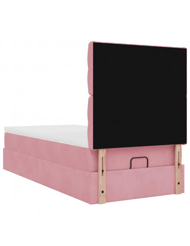 Struttura Letto Pouf con Materassi Rosa 90x200 cm in Velluto