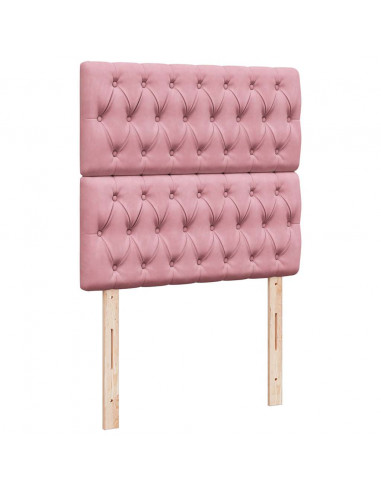Struttura Letto Pouf con Materassi Rosa 90x200 cm in Velluto