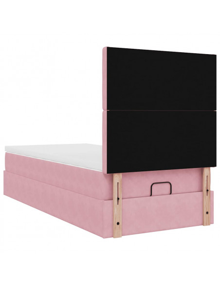Struttura Letto Pouf con Materassi Rosa 90x200 cm in Velluto