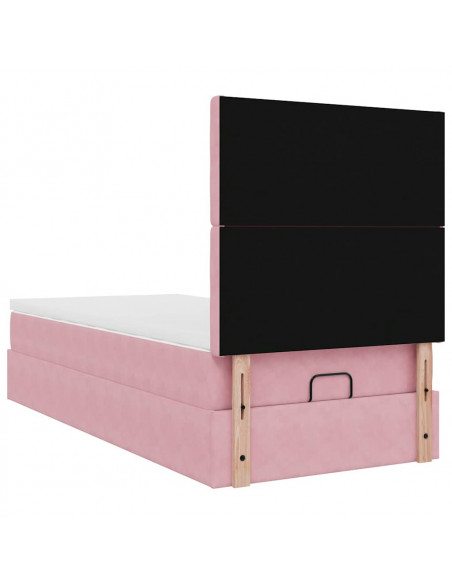 Struttura Letto Pouf con Materassi Rosa 90x200 cm in Velluto