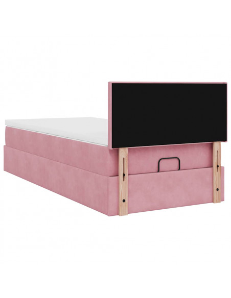 Struttura Letto Pouf con Materasso Rosa 90x200 cm in Velluto