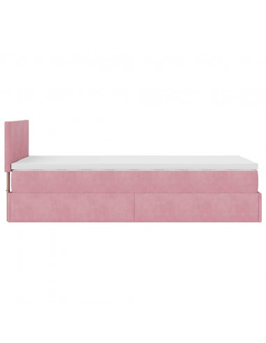 Struttura Letto Pouf con Materasso Rosa 90x200 cm in Velluto