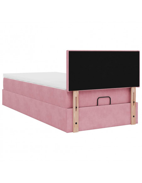 Struttura Letto Pouf con Materasso Rosa 90x200 cm in Velluto