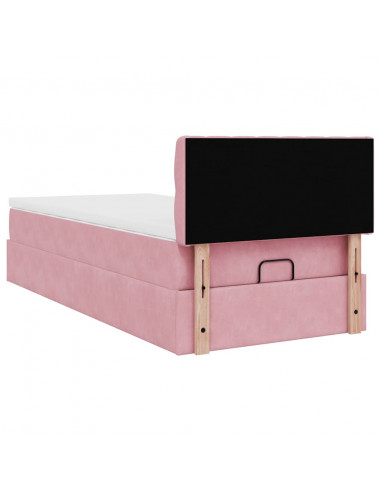 Struttura Letto Pouf con Materasso Rosa 90x200 cm in Velluto