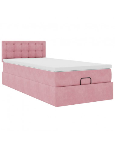 Struttura Letto Pouf con Materasso Rosa 90x200 cm in Velluto