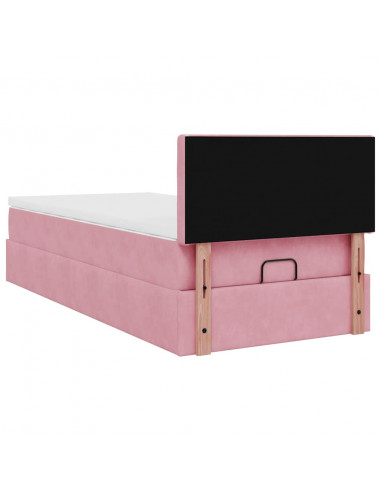 Struttura Letto Pouf con Materasso Rosa 90x200 cm in Velluto