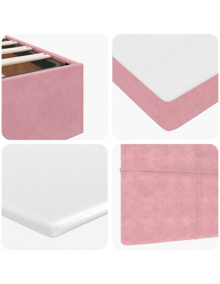 Struttura Letto Pouf con Materasso Rosa 90x200 cm in Velluto