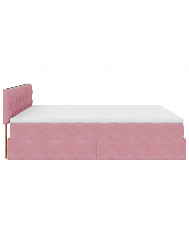 Struttura Letto Pouf con Materasso Rosa 180x200 cm in Velluto