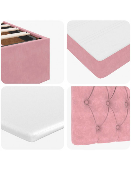 Struttura Letto Pouf con Materasso Rosa 180x200 cm in Velluto