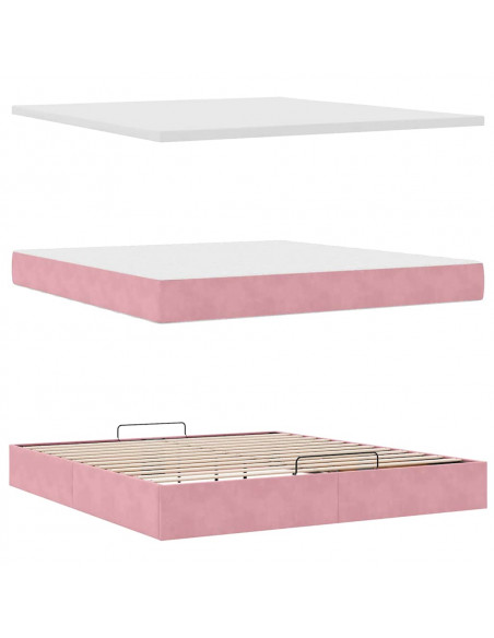 Struttura Letto Pouf con Materasso Rosa 180x200 cm in Velluto