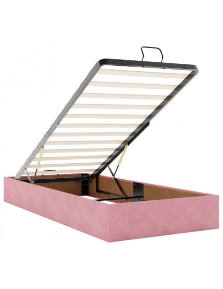 Pouf Letto con Materasso e LED Rosa 80x200cm in Velluto