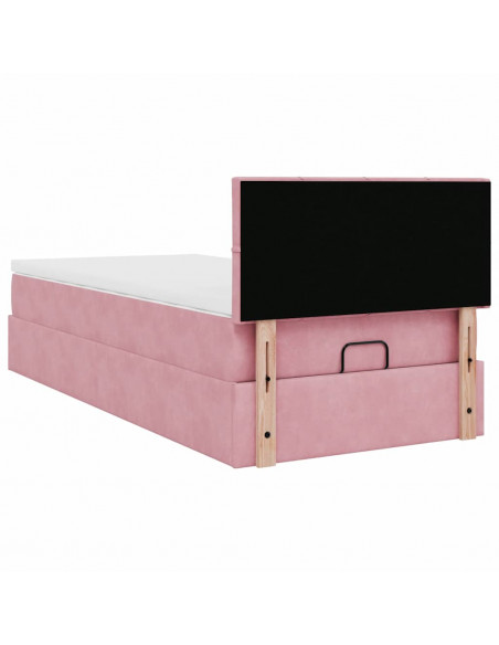 Struttura Letto Pouf con Materasso Rosa 80x200 cm Velluto