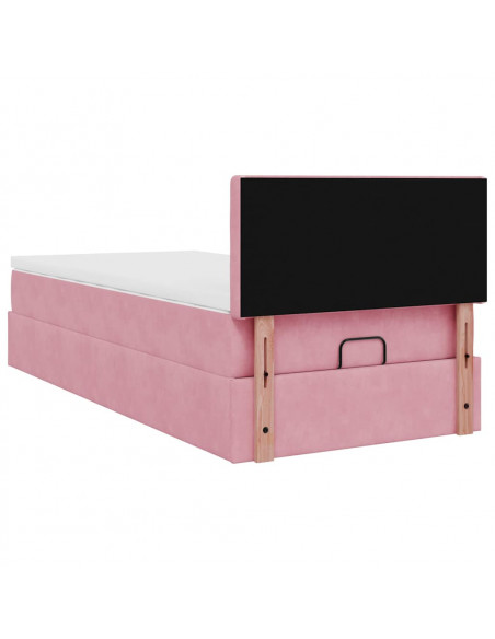 Struttura Letto Pouf con Materasso Rosa 80x200 cm Velluto
