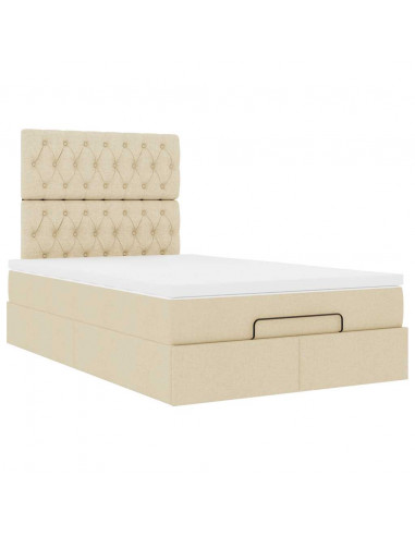 Struttura Letto Pouf con Materasso Crema 120x200 cm in Tessuto