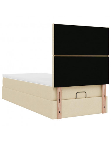 Struttura Letto Pouf con Materasso Crema 100x200 cm in Tessuto