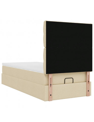 Struttura Letto Pouf con Materasso Crema 100x200 cm in Tessuto