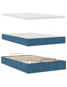 Struttura Letto Pouf con Materasso Blu Scuro 120x200 cm Velluto