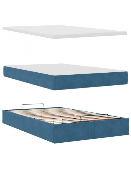 Struttura Letto Pouf con Materasso Blu Scuro 120x200 cm Velluto