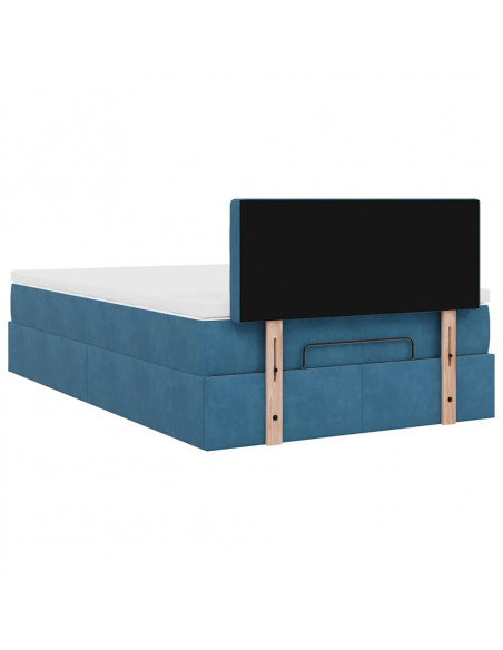 Struttura Letto Pouf con Materasso Blu Scuro 120x200 cm Velluto