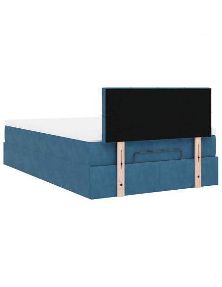 Struttura Letto Pouf con Materasso Blu Scuro 120x200 cm Velluto