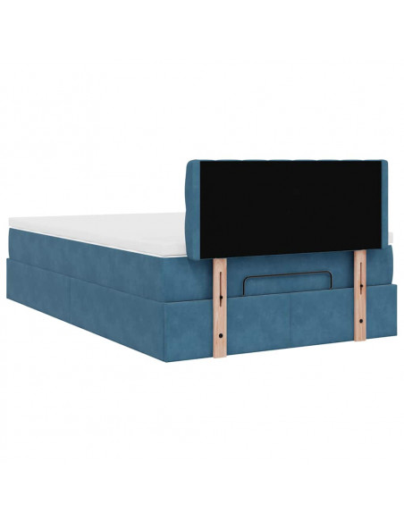 Struttura Letto Pouf con Materasso Blu Scuro 120x200 cm Velluto